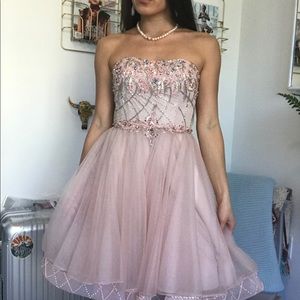 Baby pink Terani couture designer prom dress